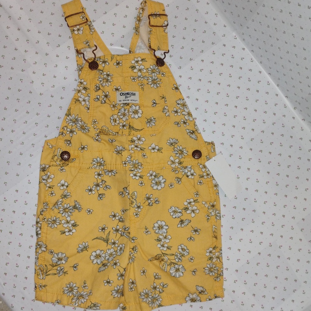 OSHKOSH B'GOSH: Girl's / Toddlers YELLOW BUTTERFLY 100% Cotton Shortall Overalls